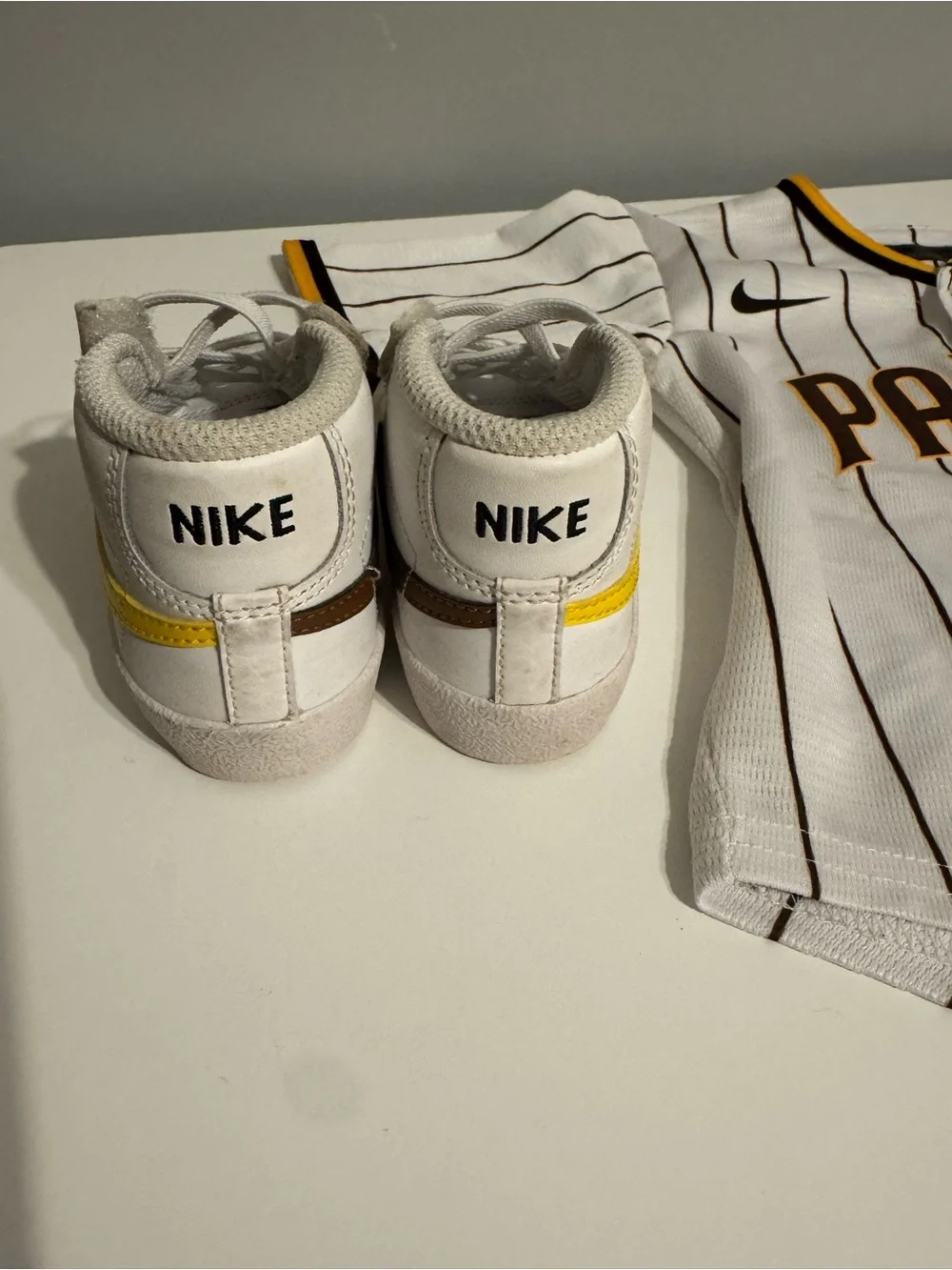 Nike Kids Padres Jersey with matching Nike Blazer shoes